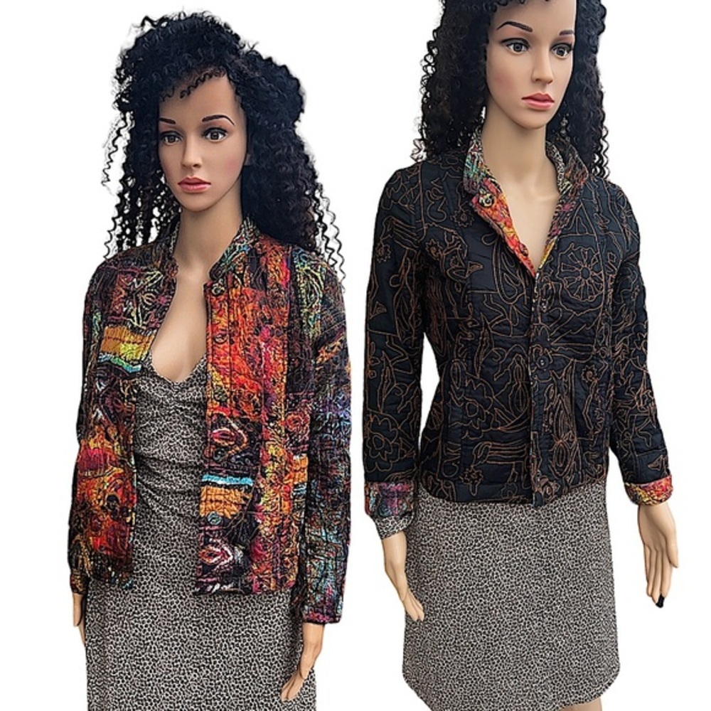 Hand Tailored Embroidered Quilted Reversible Jacket Size M